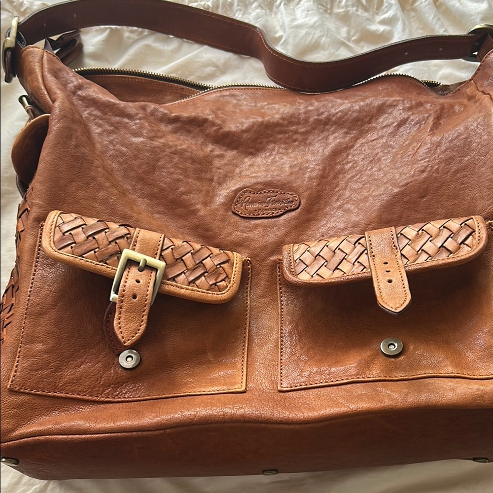 ANONIMO FIORENTINO Italy Leather Brown Vintage Boho Large Crossbody Shoulder Bag
